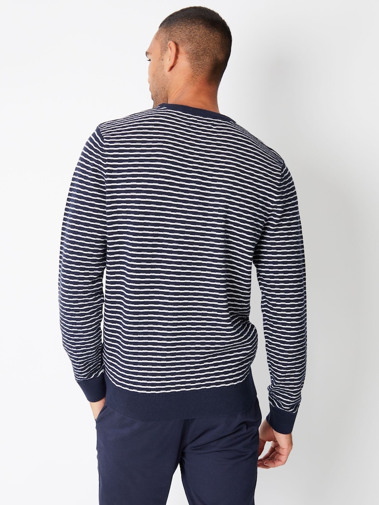 Threadbare Blue Chrome Textured Knit Crew Neck Jumper - Image 2 of 6