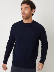 Threadbare Blue Raglan Sleeve Cable Knit Crew Neck Jumper - Image 1 of 4
