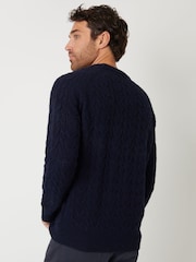 Threadbare Blue Raglan Sleeve Cable Knit Crew Neck Jumper - Image 2 of 4