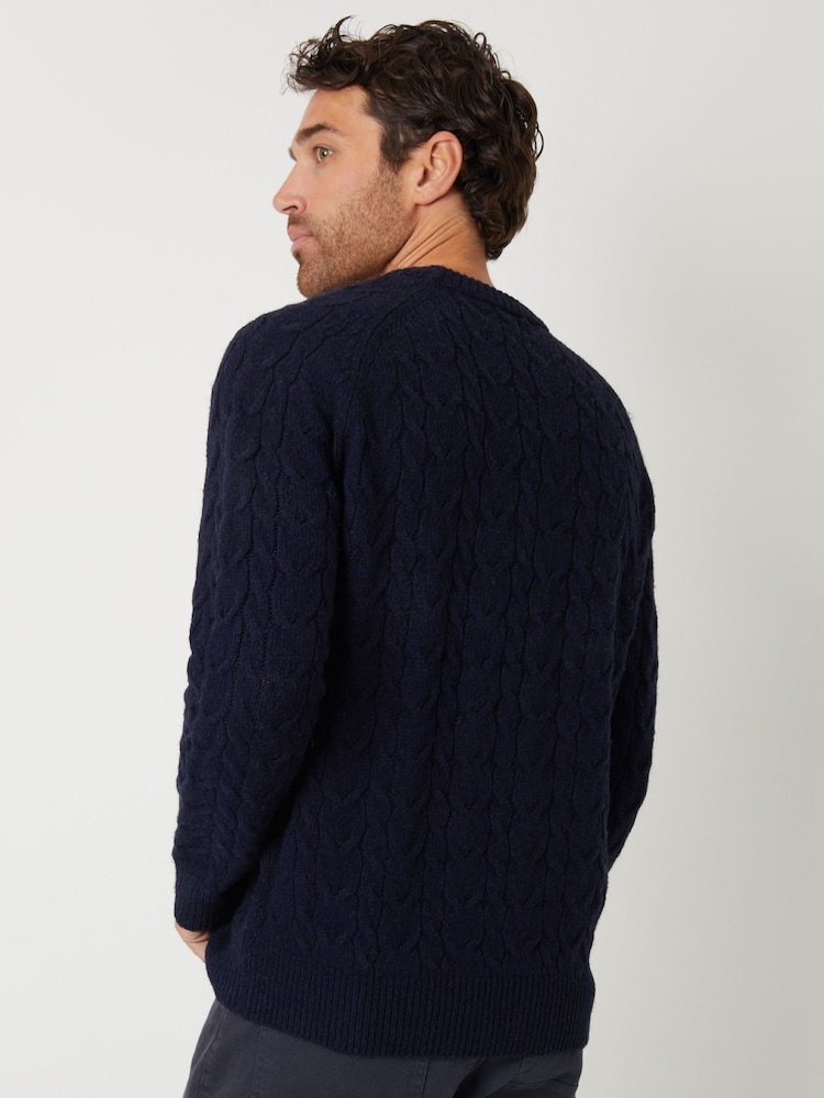 Threadbare Blue Raglan Sleeve Cable Knit Crew Neck Jumper - Image 2 of 4