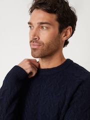 Threadbare Blue Raglan Sleeve Cable Knit Crew Neck Jumper - Image 4 of 4