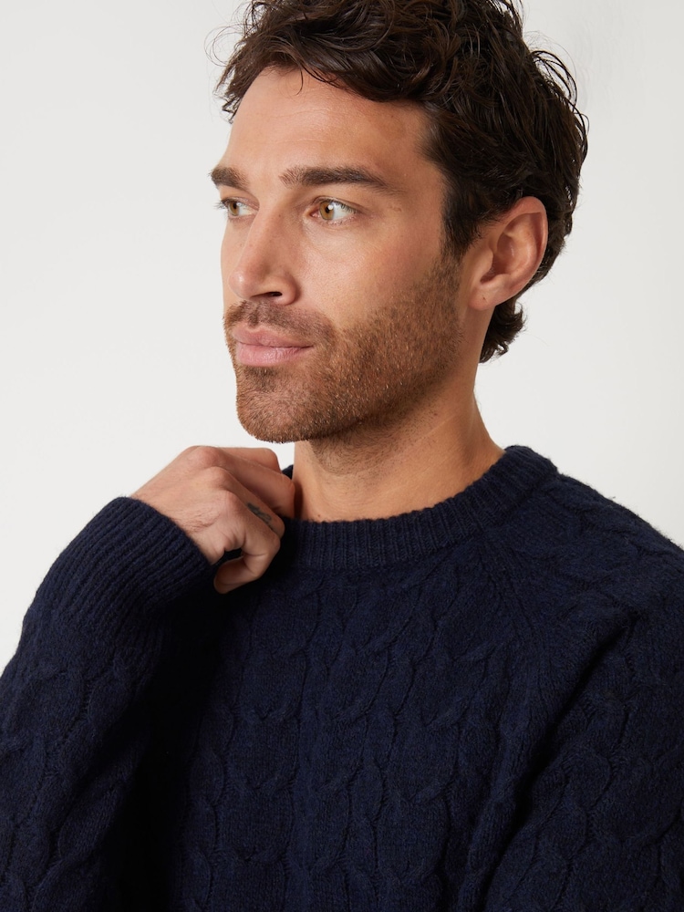 Threadbare Blue Raglan Sleeve Cable Knit Crew Neck Jumper - Image 4 of 4