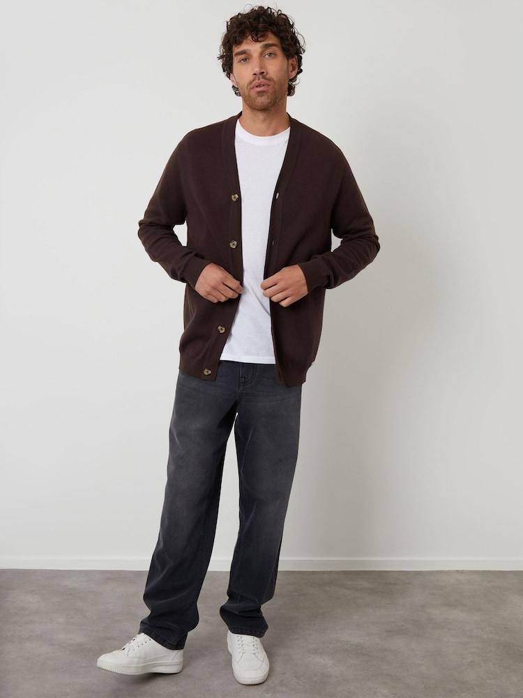 Ciocolatiu - Threadbare Blend tricotat de bumbac Cardigan - Image 3 of 4