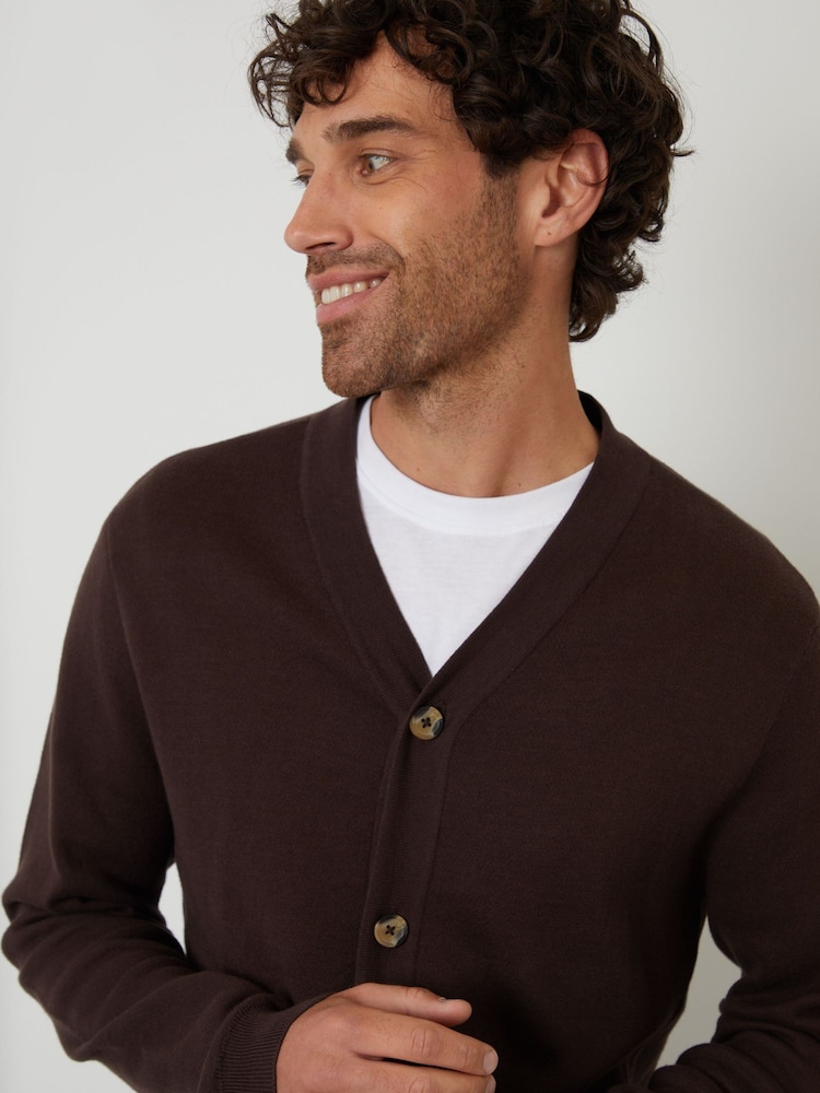 Ciocolatiu - Threadbare Blend tricotat de bumbac Cardigan - Image 4 of 4