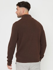 Threadbare Brown Cotton Blend Knitted Quarter Zip Jumper - Image 2 of 4