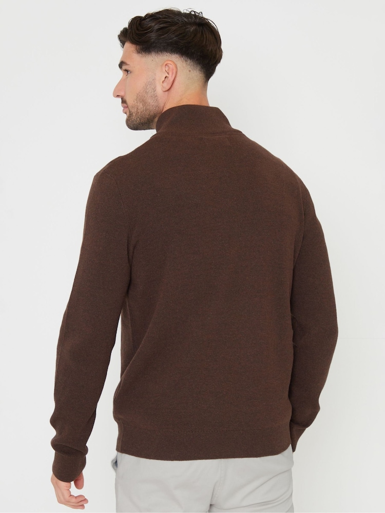 Threadbare Brown Cotton Blend Knitted Quarter Zip Jumper - Image 2 of 4