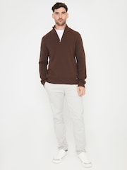 Threadbare Brown Cotton Blend Knitted Quarter Zip Jumper - Image 3 of 4