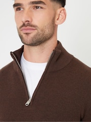 Threadbare Brown Cotton Blend Knitted Quarter Zip Jumper - Image 4 of 4