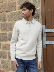 Threadbare Neutral Long Sleeve Quarter Zip Polo Jumper - Image 1 of 4
