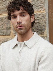 Threadbare Neutral Long Sleeve Quarter Zip Polo Jumper - Image 4 of 4