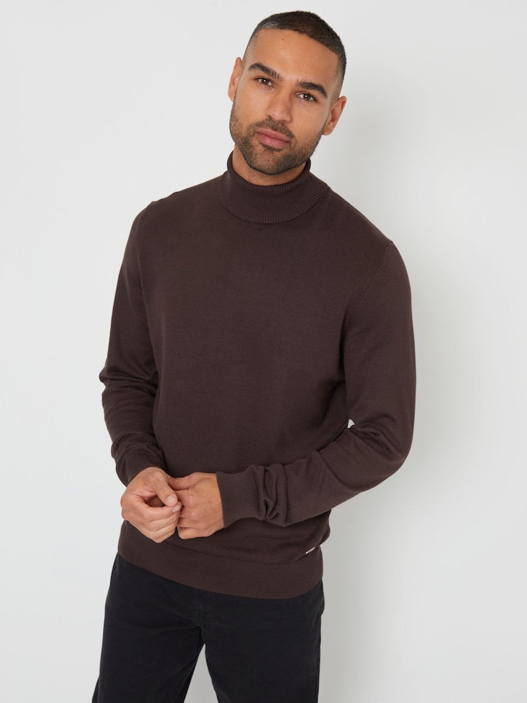 Threadbare Dark Brown Knitted Roll Neck Jumper - Image 1 of 4