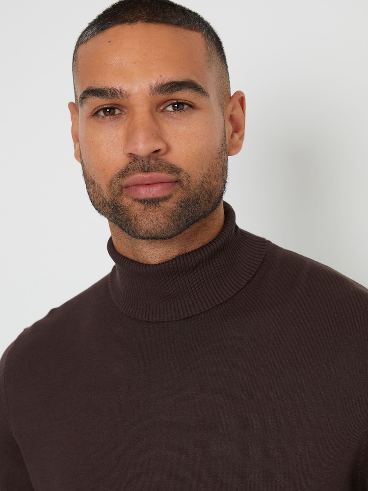 Threadbare Dark Brown Knitted Roll Neck Jumper - Image 4 of 4 Threadbare Dark Brown Knitted Roll Neck Jumper - Image 4 of 4