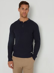 Threadbare Blue Knitted Long Sleeve Polo Jumper - Image 1 of 4