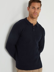 Threadbare Blue Knitted Long Sleeve Polo Jumper - Image 3 of 4