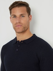 Threadbare Blue Knitted Long Sleeve Polo Jumper - Image 4 of 4