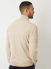 Threadbare Brown Long Sleeve Textured Knitted Quarter Zip Jumper - Image 2 of 5