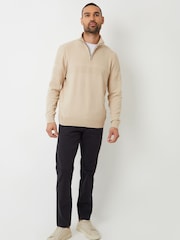 Threadbare Brown Long Sleeve Textured Knitted Quarter Zip Jumper - Image 3 of 5