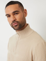 Threadbare Brown Long Sleeve Textured Knitted Quarter Zip Jumper - Image 4 of 5