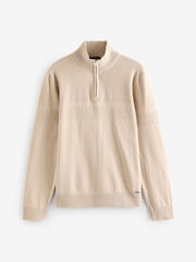 Threadbare Brown Long Sleeve Textured Knitted Quarter Zip Jumper - Image 5 of 5