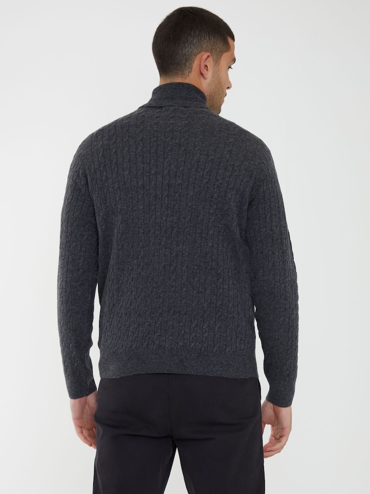 Threadbare Grey Cable Knit Roll Neck Jumper - Image 2 of 4 Threadbare Grey Cable Knit Roll Neck Jumper - Image 2 of 4