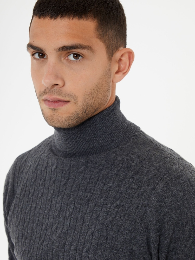 Threadbare Grey Cable Knit Roll Neck Jumper - Image 4 of 4 Threadbare Grey Cable Knit Roll Neck Jumper - Image 4 of 4