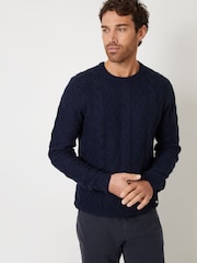 Threadbare Navy Blue Cable Knit Crew Neck Jumper - Image 1 of 4