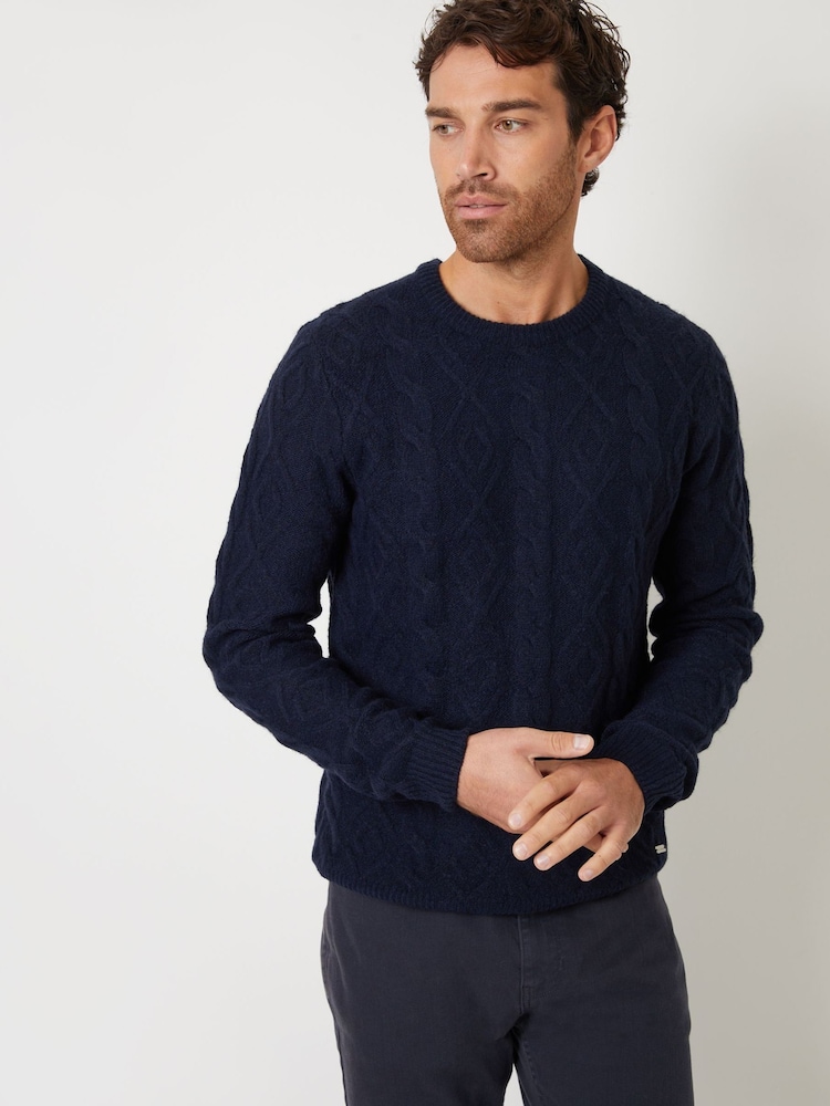 Threadbare Navy Blue Cable Knit Crew Neck Jumper - Image 1 of 4