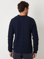 Threadbare Navy Blue Cable Knit Crew Neck Jumper - Image 2 of 4