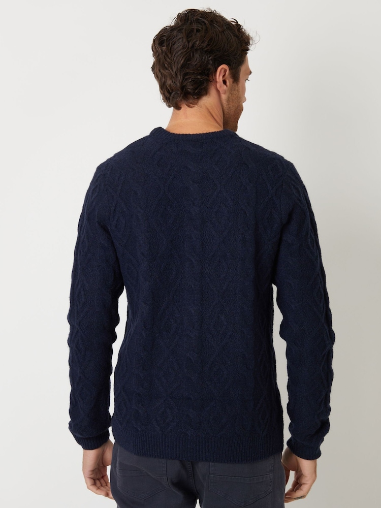 Threadbare Navy Blue Cable Knit Crew Neck Jumper - Image 2 of 4