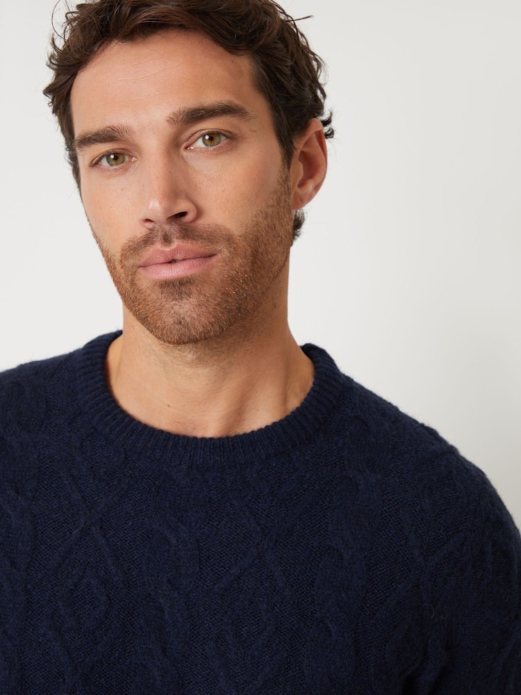 Threadbare Navy Blue Cable Knit Crew Neck Jumper - Image 4 of 4