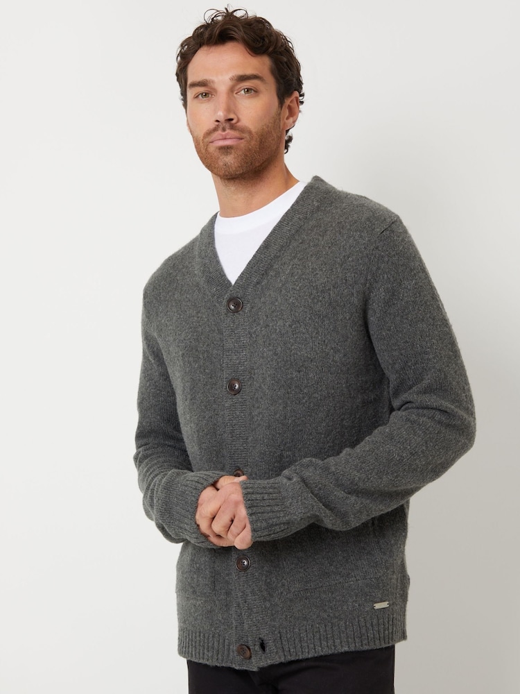 Threadbare Grey Button Up Patch Pocket Knitted Cardigan - Image 1 of 5 Threadbare Grey Button Up Patch Pocket Knitted Cardigan - Image 1 of 5