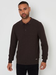 Threadbare Light Brown Long Sleeve Textured Knit Polo Collar Jumper - Image 1 of 4