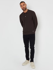 Threadbare Light Brown Long Sleeve Textured Knit Polo Collar Jumper - Image 2 of 4