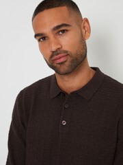 Threadbare Light Brown Long Sleeve Textured Knit Polo Collar Jumper - Image 4 of 4