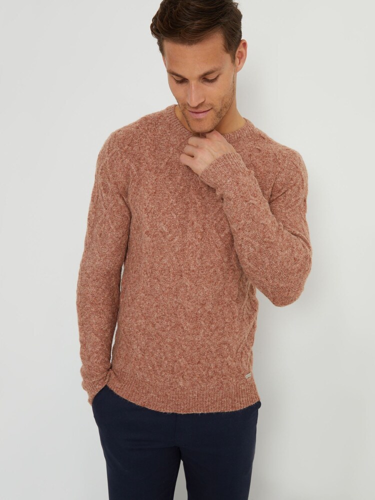 Threadbare Brown Cable Knit Crew Neck Jumper - Image 1 of 4