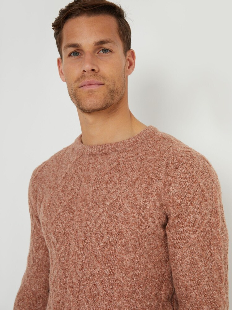 Threadbare Brown Cable Knit Crew Neck Jumper - Image 4 of 4