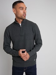 Threadbare Grey Long Sleeve Textured Knitted Quarter Zip Jumper - Image 1 of 4
