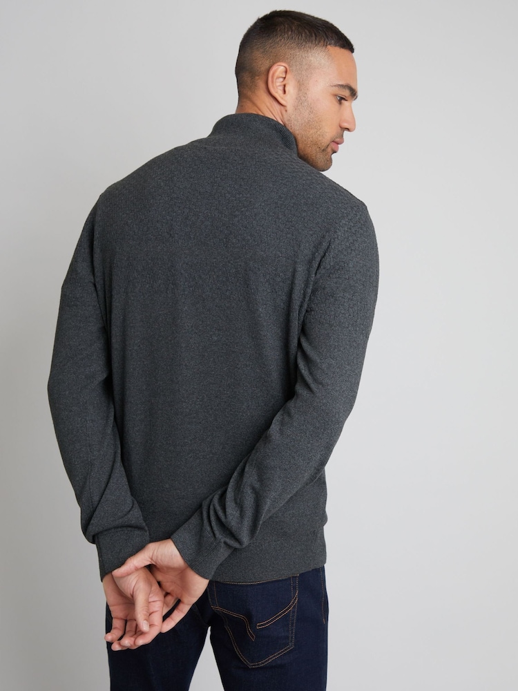 Threadbare Grey Long Sleeve Textured Knitted Quarter Zip Jumper - Image 2 of 4