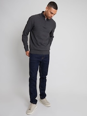 Threadbare Grey Long Sleeve Textured Knitted Quarter Zip Jumper - Image 4 of 4