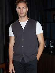 Threadbare Grey 100% Cotton Button Up Knitted Waistcoat - Image 3 of 4