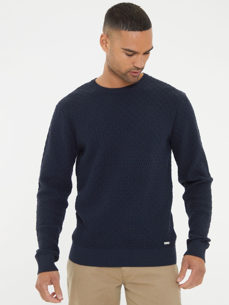 Threadbare Navy Mini Cable Knit Crew Neck Jumper - Image 1 of 4