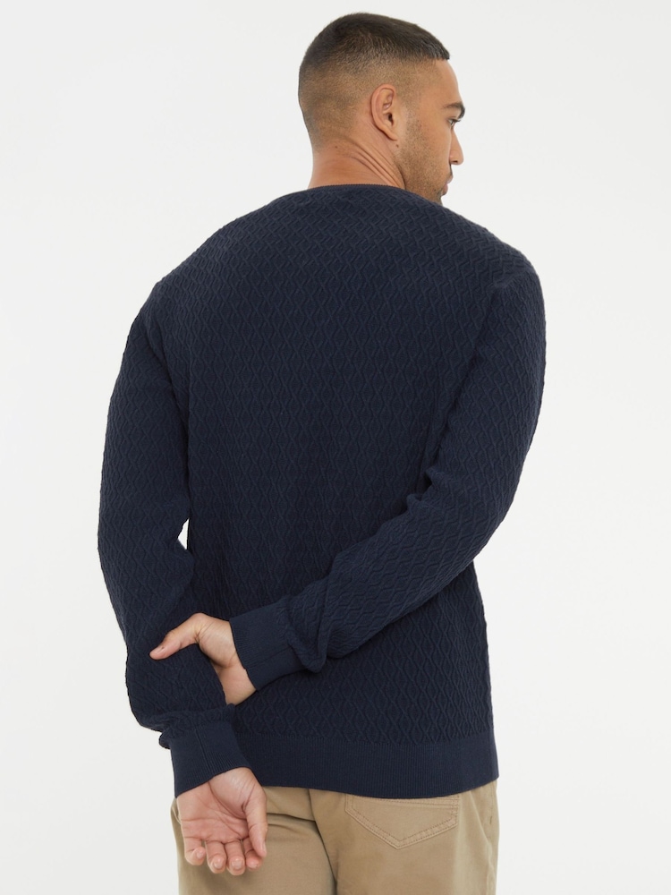 Threadbare Navy Mini Cable Knit Crew Neck Jumper - Image 2 of 4