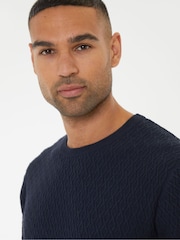 Threadbare Navy Mini Cable Knit Crew Neck Jumper - Image 4 of 4