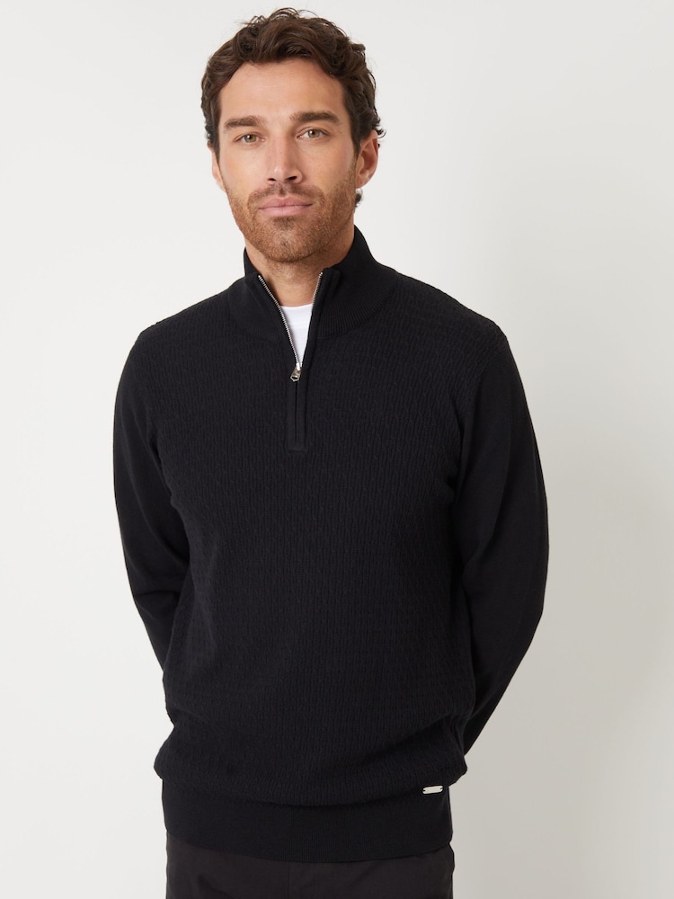Schwarz - Threadbare Pullover mit Mini-Zopfmuster und Viertelreißverschluss - Bild 1 von 4 Schwarz - Threadbare Pullover mit Mini-Zopfmuster und Viertelreißverschluss - Bild 1 von 4