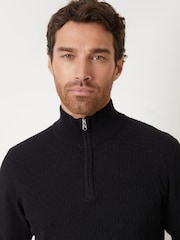 Negru - Pulover mini tricotat cu fermoar scurt și torsade Threadbare - Imaginea 3 din 4