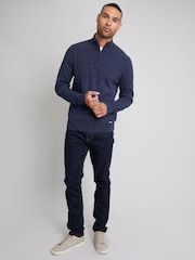 Threadbare Blue Textured Stripe Detail Quarter Zip Jumper - Image 3 of 4