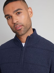 Threadbare Blue Textured Stripe Detail Quarter Zip Jumper - Image 4 of 4