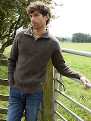 Threadbare Chcolate Quarter Zip Knitted Jumper - Image 1 of 4