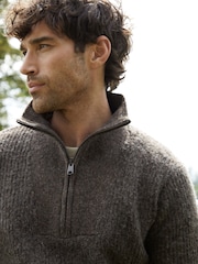 Threadbare Chcolate Quarter Zip Knitted Jumper - Image 4 of 4