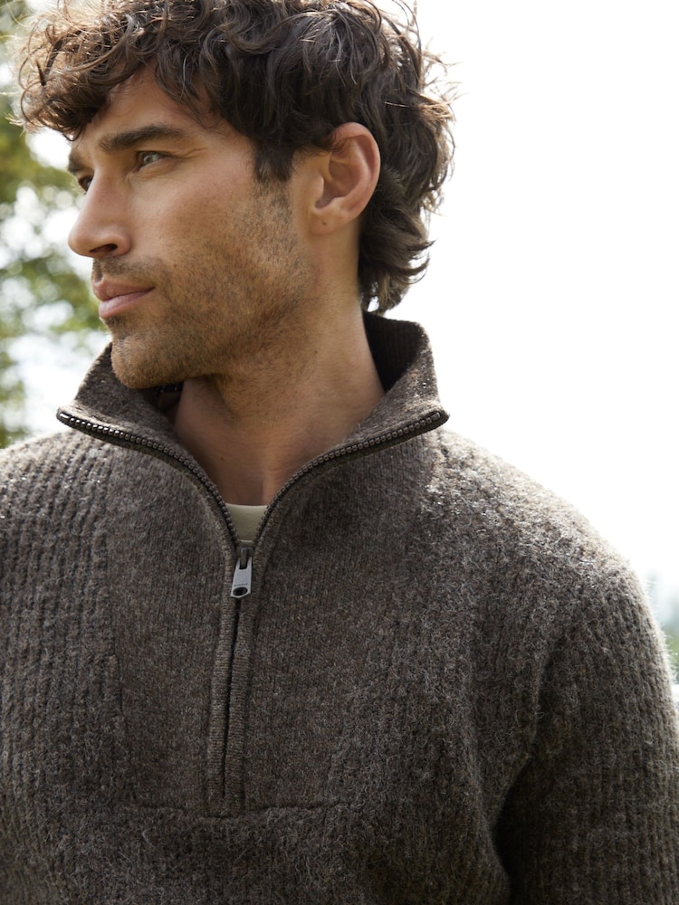 Threadbare Chcolate Quarter Zip Knitted Jumper - Image 4 of 4